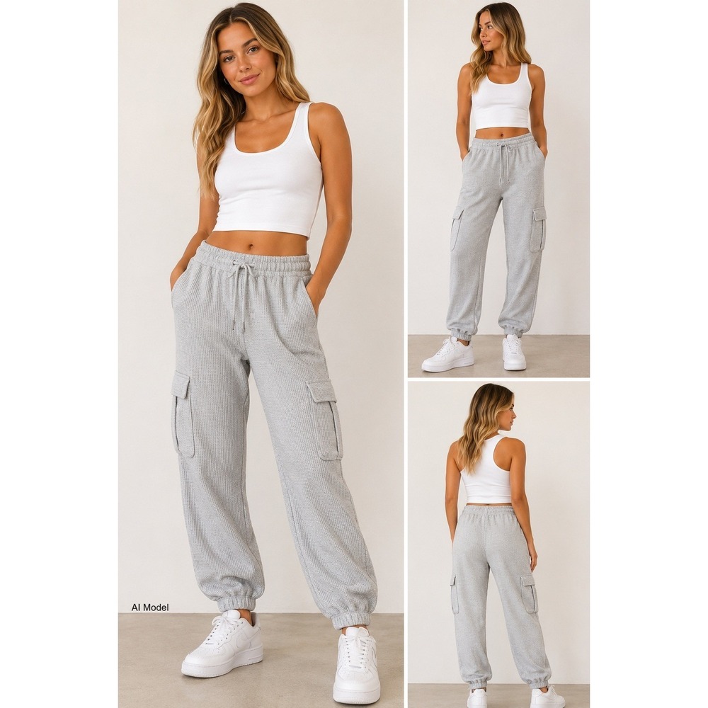 Aerie Traveler Waffle Knit Joggers Medium Pants Loungewear Gray Cargo Sweatpants